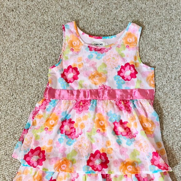 CHEROKEE  Colorful Flower Floral Girls Layered Flared Summer Dress 10 11 12 - Picture 6 of 8